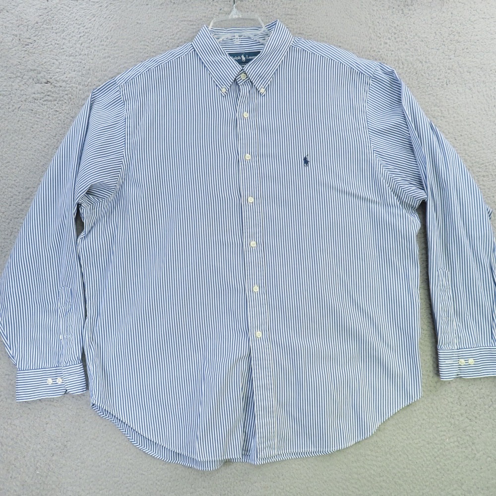 Ralph Lauren Shirt Mens 2XL Blue Striped Long Sleeve Blue Pony Classic 36/37